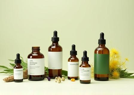 Detox and cleanse herbal supplement bottles
